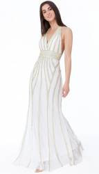 Naomi White and Gold Beaded Halter Dress SALE